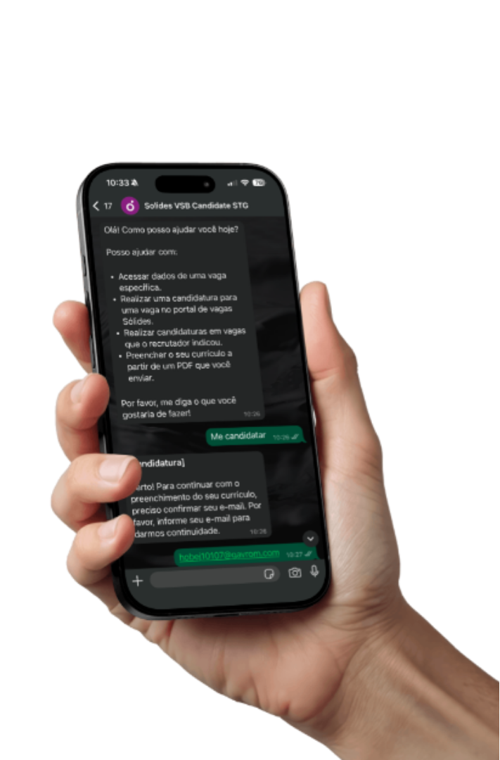 Início do processo de Candidatura por WhatsApp Sólides